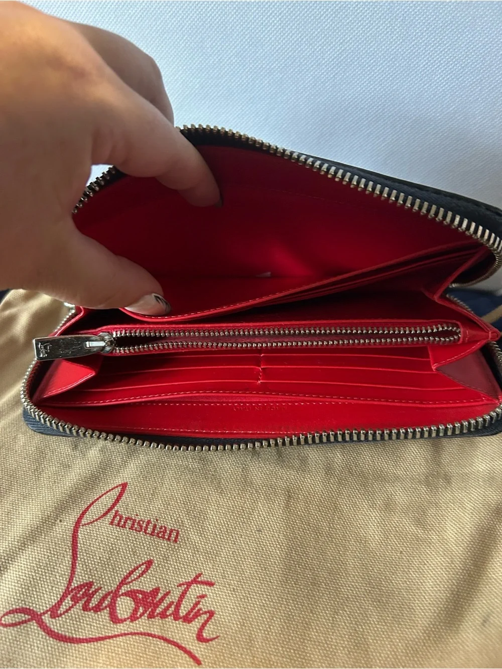 Christian Louboutin - Navy - Spiked Full-Grain Leather Zip-Around Wallet